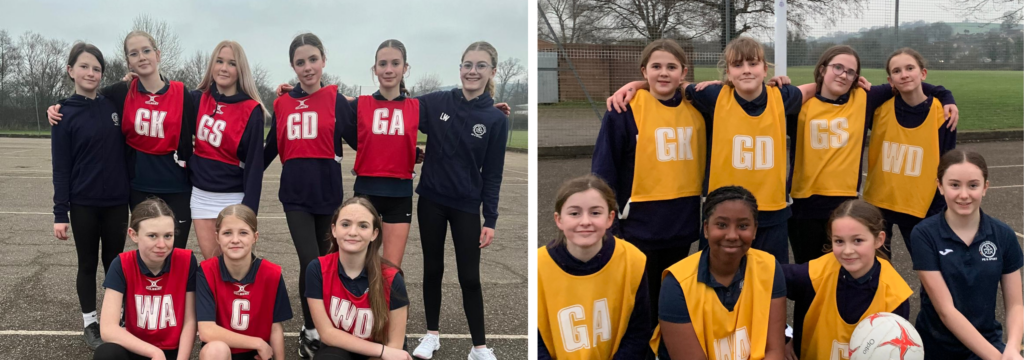 Year 7 and 8 netball teams from Tiverton High School